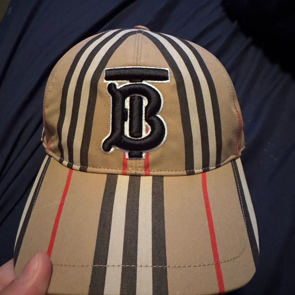 Burberry Striped Tan and Black Cap with Logo